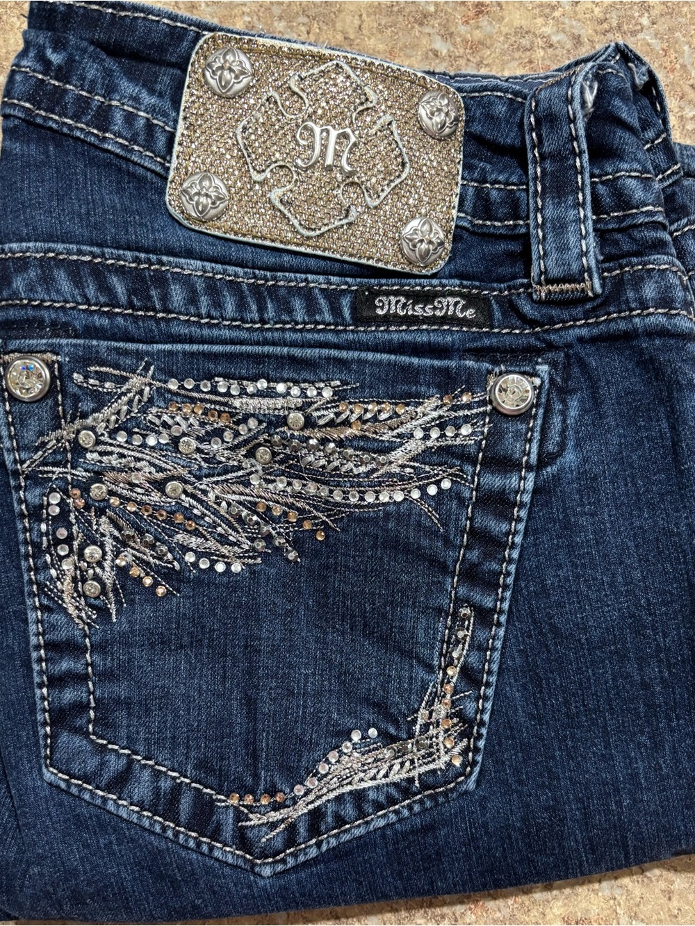 Miss Me Women's Dark Wash Embellished Pocket Jeans - Blue